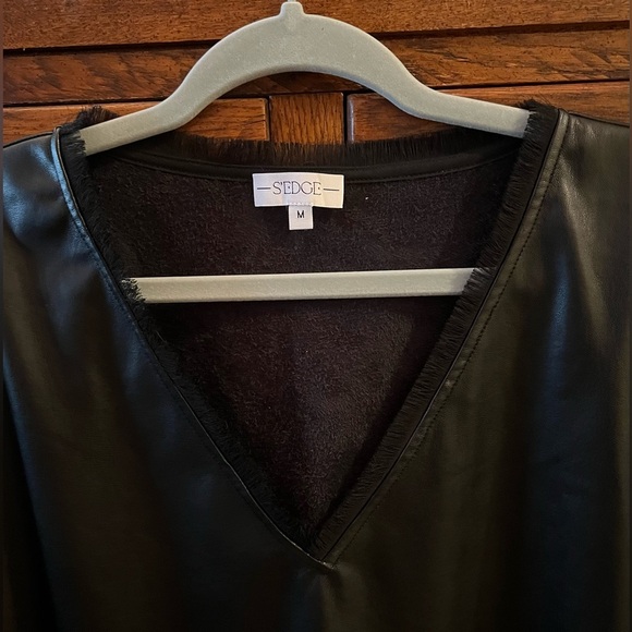 S’Edge Joan Black Fringe V-Neck Faux Leather Top size M - Picture 3 of 12